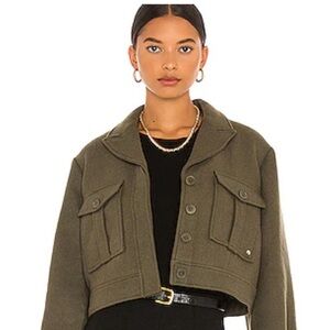 Anine Bing cropped wool blazer in olive green